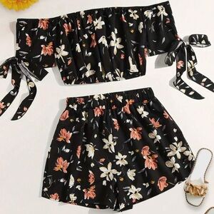 SHEIN Black Floral Two-Piece Set